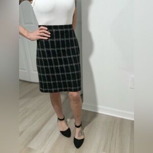 Leota Black White Checkered Pencil Skirt Women High Rise Knee Length Size M
